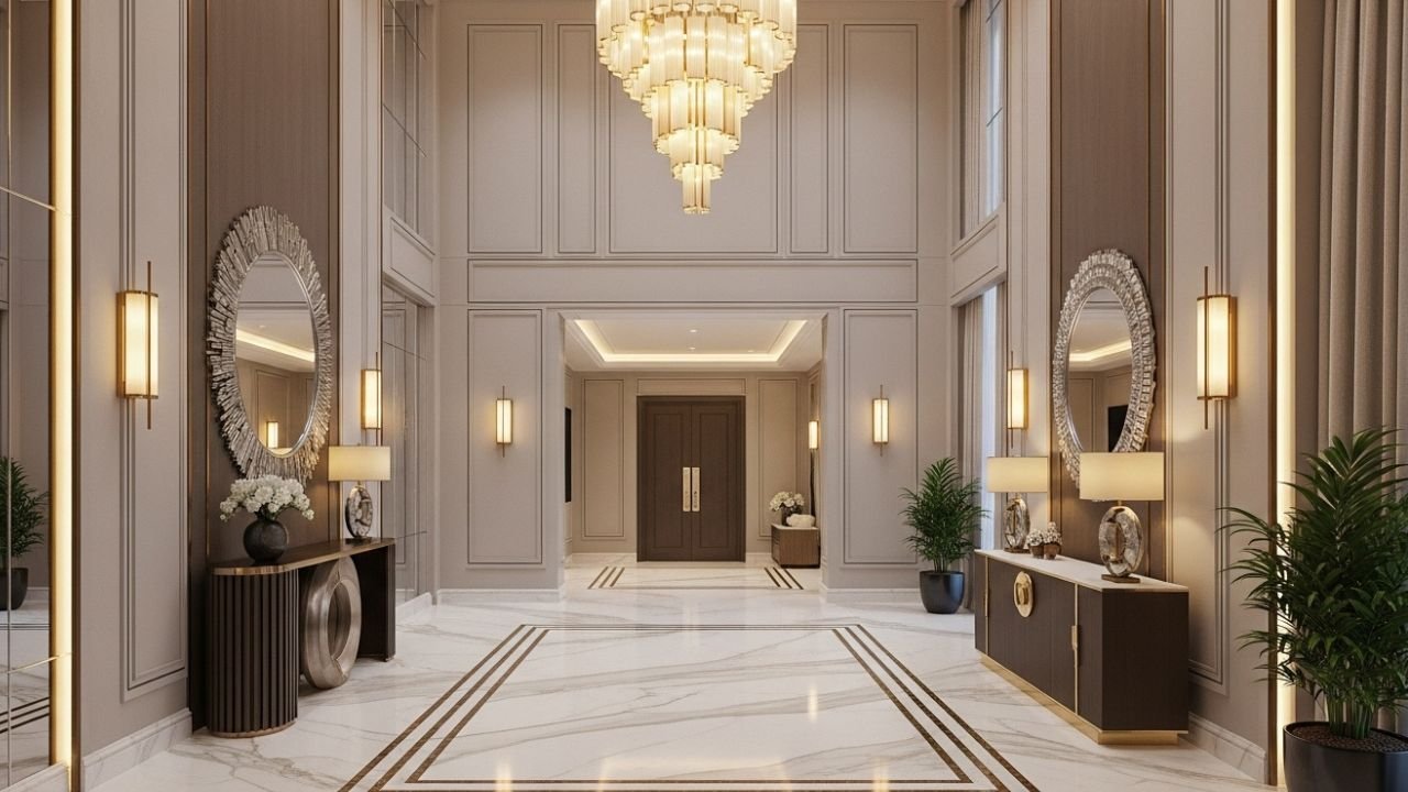 ديكور صالة المنزل: تصميم مداخل فلل فخمة في قطر