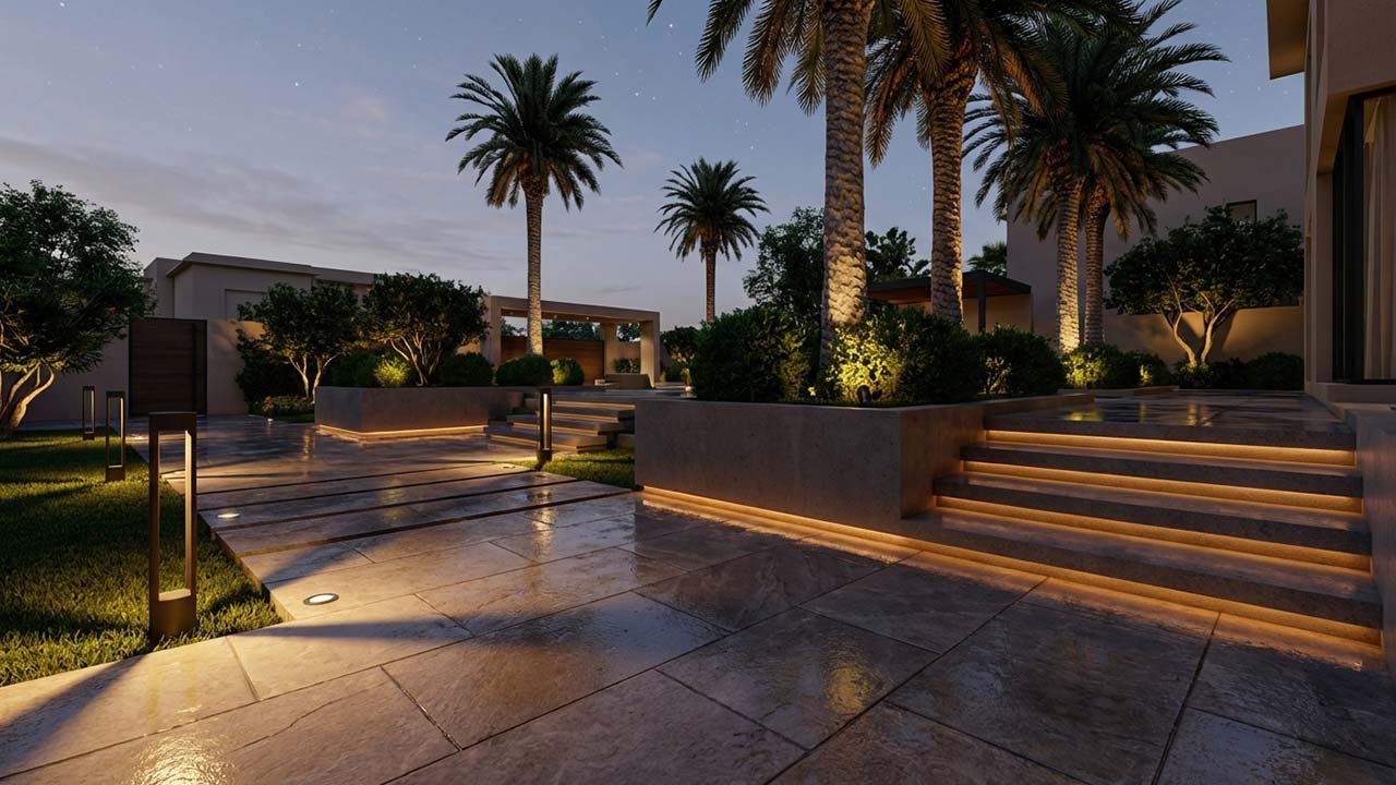 تصميم إنارة الحدائق الليلية: إضاءة واحات قطر بأناقة وسلامة